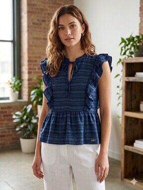 LOFT Midnight Blue Ruffle Sleeve Blouse